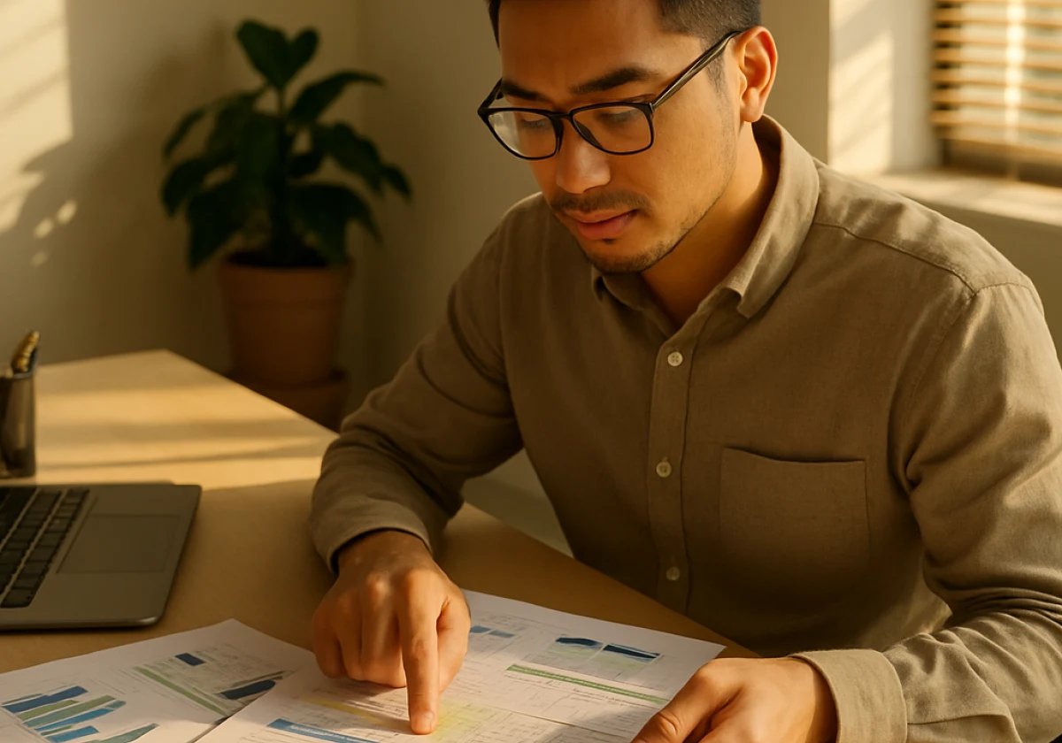 Marketing analyst sitting at a minimalist office desk
